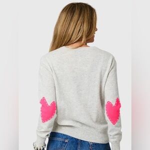 NEW KERRI ROSENTHAL small patchwork pullover stardust grey pink hearts on elbow